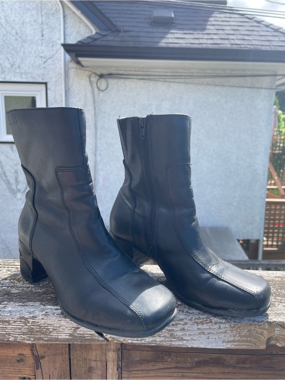 Hush Puppies Black Leather High Ankle Zip Boots